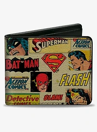 DC Comics DC Comics Justice League Retro Superhero Faces Logos Collage Bifold Wallet
