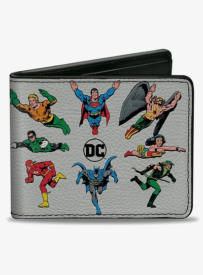 DC Comics Dc Justice League Retro Superhero Group Pose Bifold Wallet