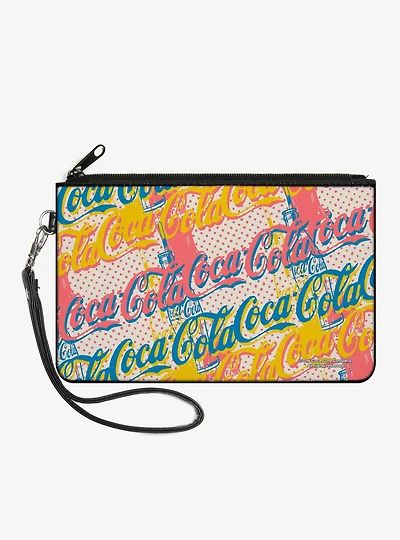 Coca-Cola Script Logo Stacked Pop Art Multi Pastel Zip Clutch Wallet