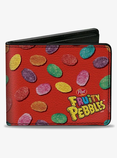 The Flintstones Post Fruity Pebbles Logo and Cereal Scattered Bifold Wallet
