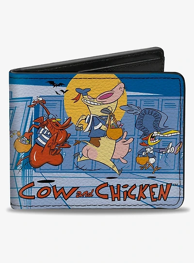 Cow and Chicken with Guy Running Pose and Title Logo Bifold Wallet