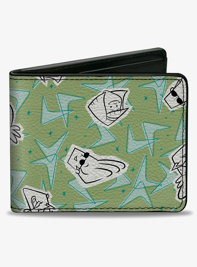 Johnny Bravo Johnny Bravo Little Suzy and Bunny Bravo Faces Collage Greens Bifold Wallet