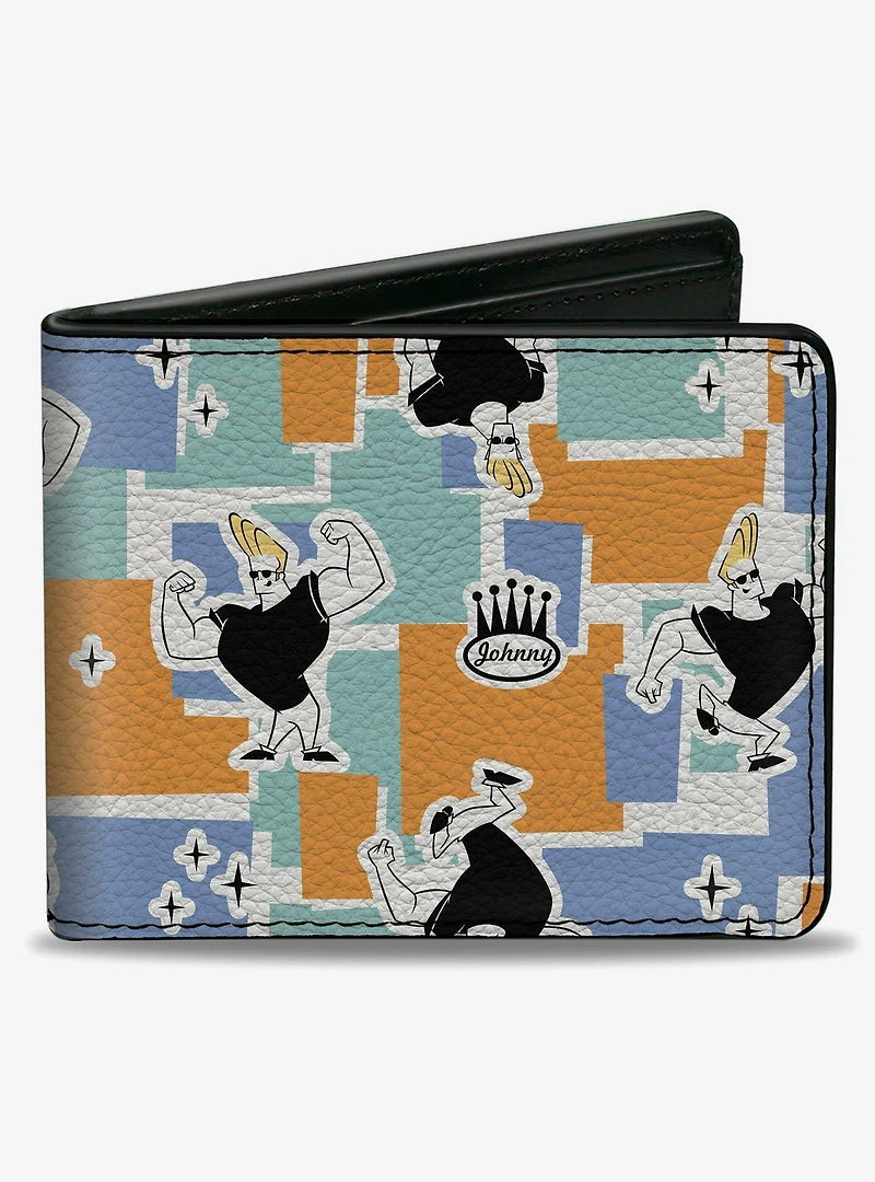 Johnny Bravo Poses and Icon Collage Blocks Bifold Wallet