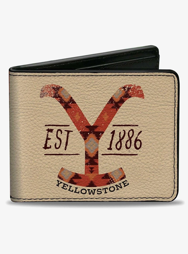 Yellowstone Showtone Dutton Ranch Est 1886 and Native American Pattern Bifold Wallet