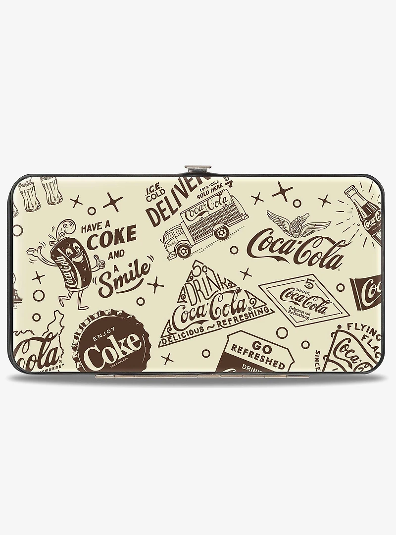Coca-Cola Vintage Coca Cola Have a Coke and Smile Icons Collage Beige Hinged Wallet