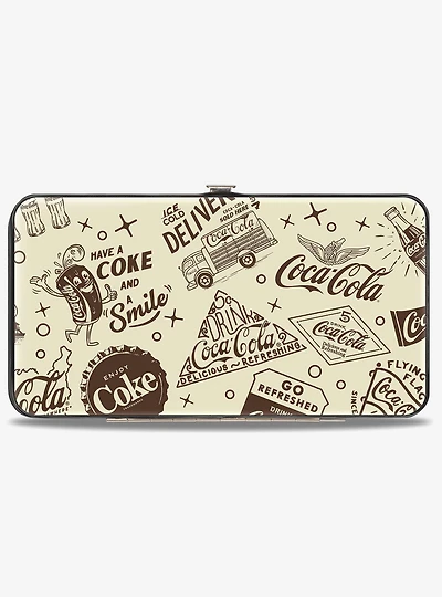 Coca-Cola Vintage Coca Cola Have a Coke and Smile Icons Collage Beige Hinged Wallet