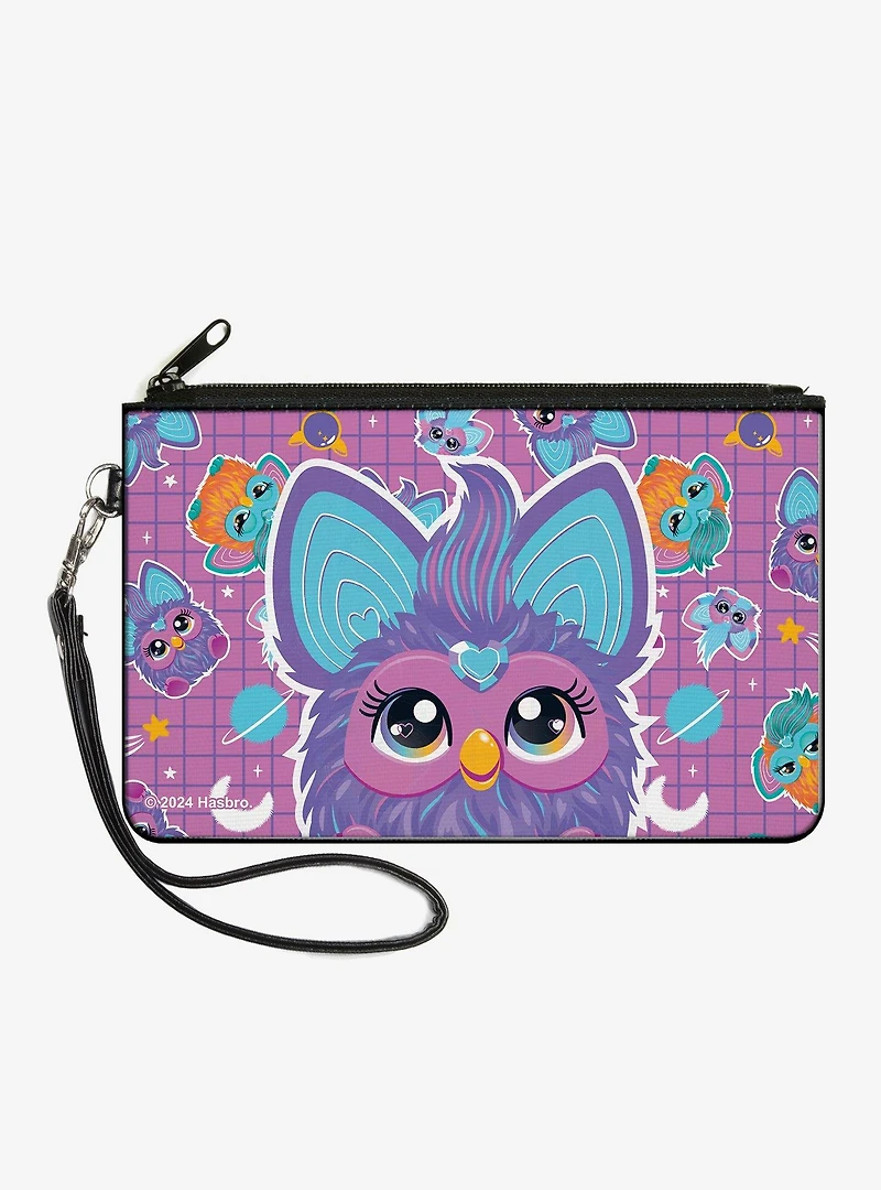 Furby Purple Excited Furby Pose and Icons Collage Zip Clutch Wallet