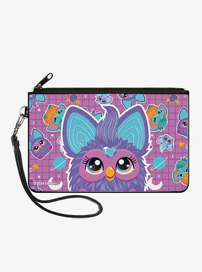 Furby Purple Excited Furby Pose and Icons Collage Zip Clutch Wallet