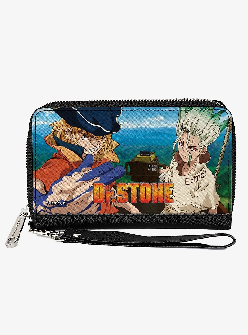 Dr. Stone Ryusui and Senku Pose and Title Logo Zip Around Wallet