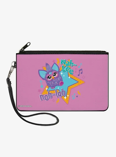Furby Purple Furby Noh Lah Wah Tee Star Pose Pink Zip Clutch Wallet