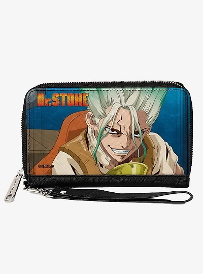 Dr. Stone Senku Ishigami Grinning Pose and Title Logo Zip Around Wallet