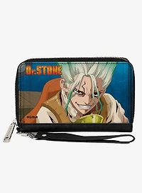 Dr. Stone Senku Ishigami Grinning Pose and Title Logo Zip Around Wallet