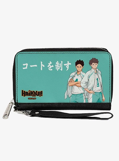 Haikyu!! Aoba Johsai High Ikawa and Iwaizumi Pose Turquoise Zip Around Wallet