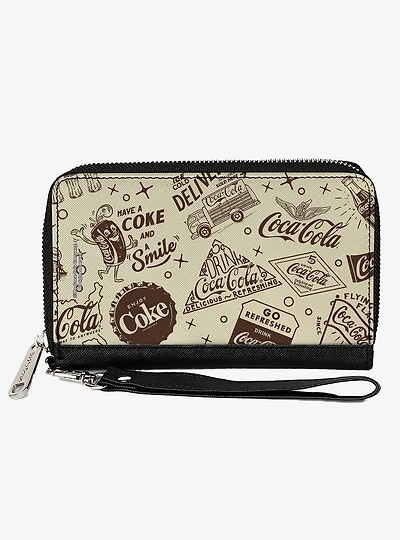 Coca-Cola Vintage Coca Cola Have a Coke and Smile Icons Collage Beige Zip Around Wallet