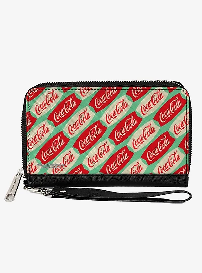Coca-Cola Script Marquee Logo Green Zip Around Wallet