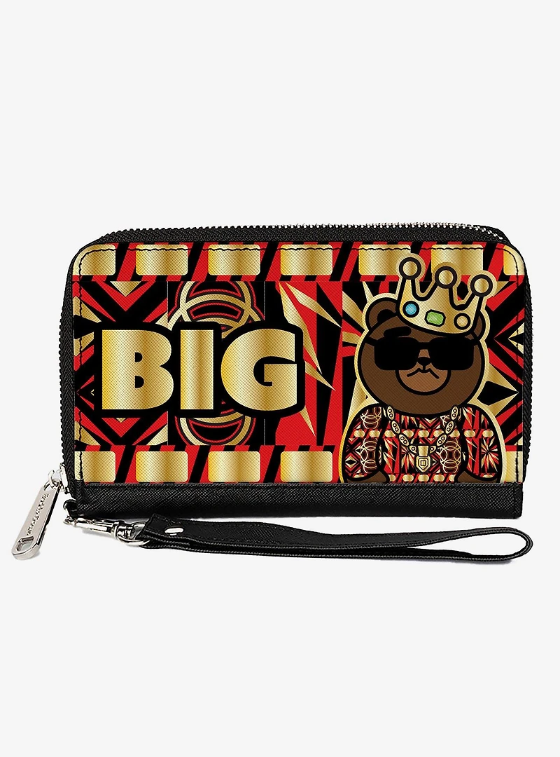 Blinged Out Big Bear Face Close Up Zip Around Wallet