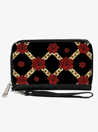 Red Roses and Gold Chain Zip Around Wallet
