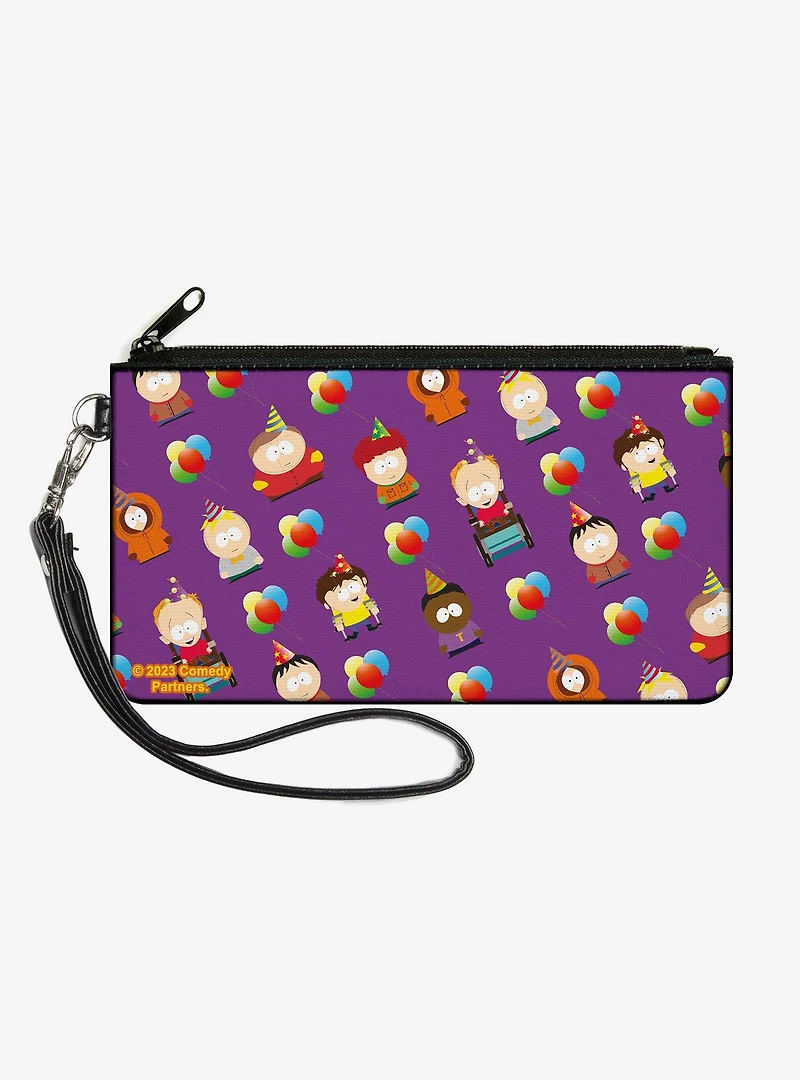 South Park Birthday Party Character Poses and Balloons Purple Zip Clutch Wallet