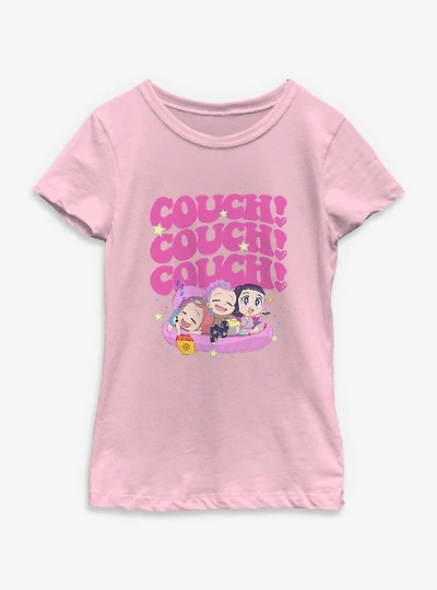 KPop Demon Hunters Huntrix Chibi Couch Snacking Youth Girls T-Shirt