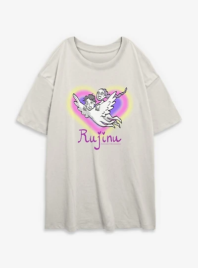 KPop Demon Hunters Rumi and Jinu Rujinu Heart Womens Oversized T-Shirt
