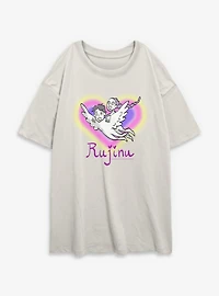 KPop Demon Hunters Rumi and Jinu Rujinu Heart Womens Oversized T-Shirt