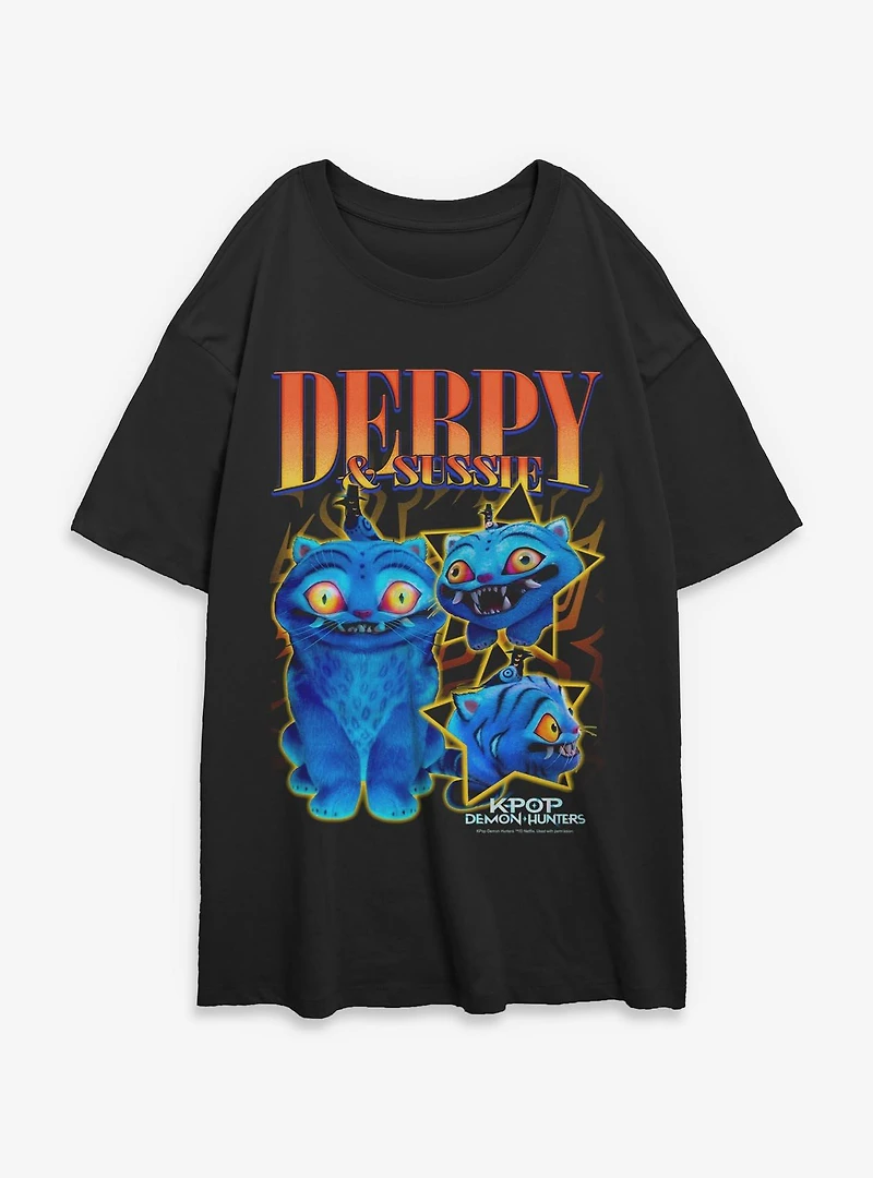 KPop Demon Hunters Derpy Tiger And Sussie Bird Collage Womens Oversized T-Shirt