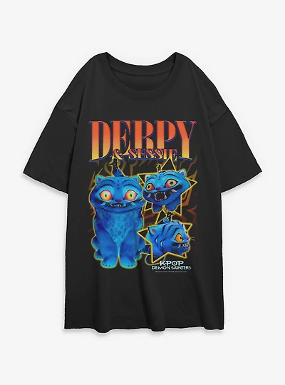 KPop Demon Hunters Derpy Tiger And Sussie Bird Collage Womens Oversized T-Shirt