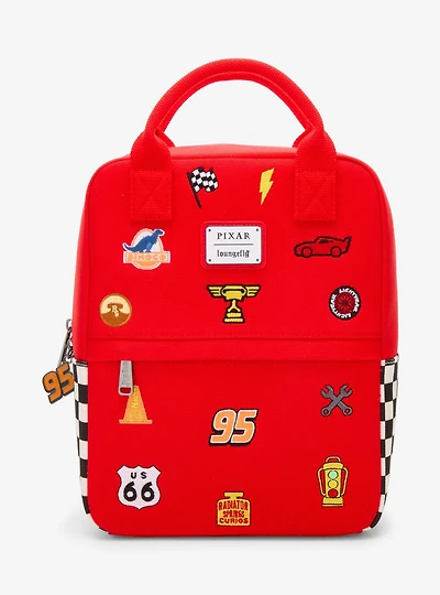 Loungefly Disney Pixar Cars Lightning McQueen Embroidered Patches Canvas Mini Backpack - BoxLunch Exclusive