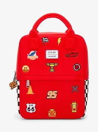 Loungefly Disney Pixar Cars Lightning McQueen Embroidered Patches Canvas Mini Backpack - BoxLunch Exclusive