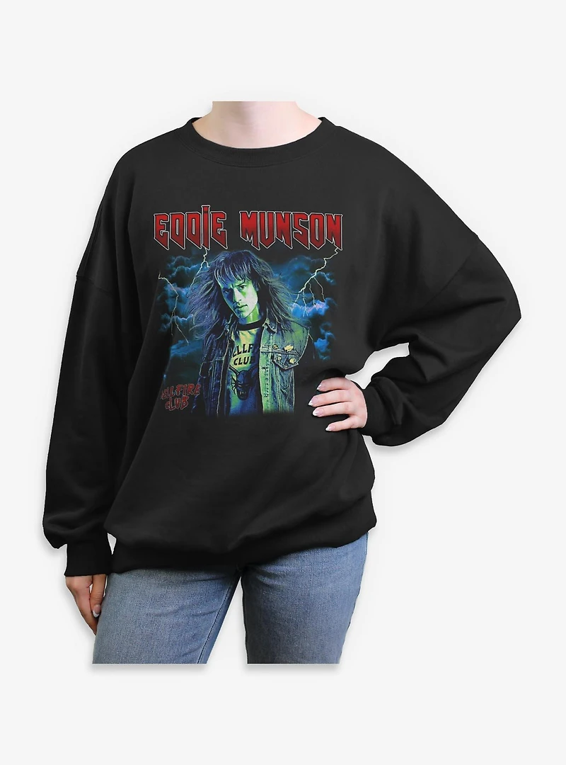 Stranger Things Eddie Munson Hellfire Club Portrait Womens Oversized Sweatshirt