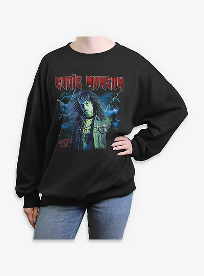 Stranger Things Eddie Munson Hellfire Club Portrait Womens Oversized Sweatshirt