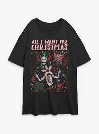 Stranger Things All I Want For Christmas Hellfire Club Womens Oversized T-Shirt
