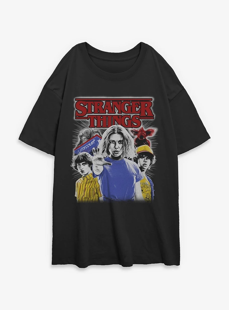 Stranger Things Old School Collage Womens Oversized T-Shirt