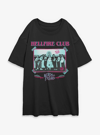 Stranger Things Hellfire Club Monochrome Womens Oversized T-Shirt