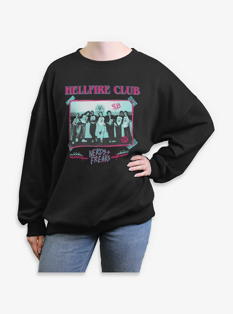 Stranger Things Hellfire Club Monochrome Womens Oversized Sweatshirt