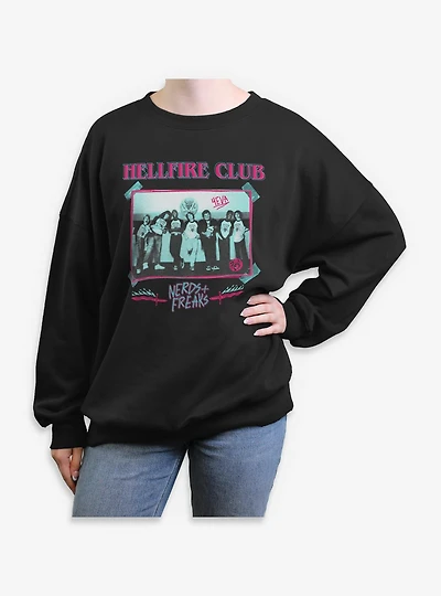 Stranger Things Hellfire Club Monochrome Womens Oversized Sweatshirt
