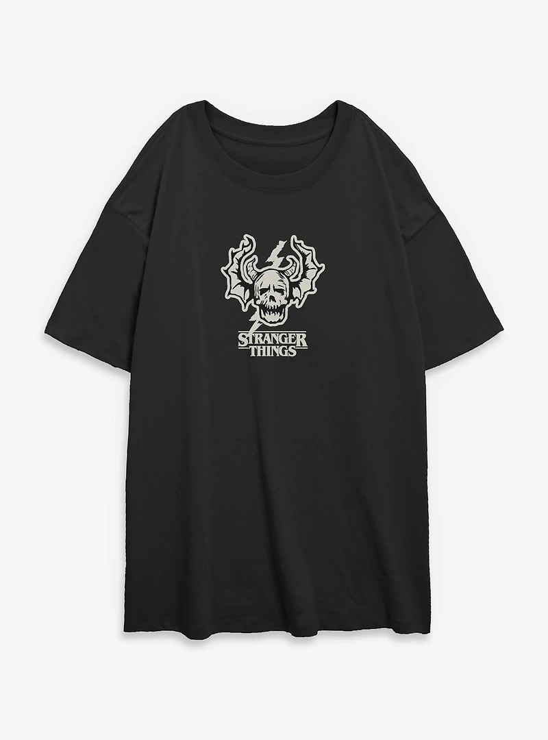 Stranger Things Hellfire Club Skull Logo Womens Oversized T-Shirt