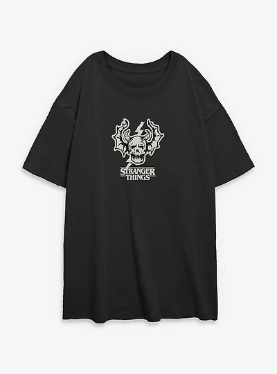 Stranger Things Hellfire Club Skull Logo Womens Oversized T-Shirt