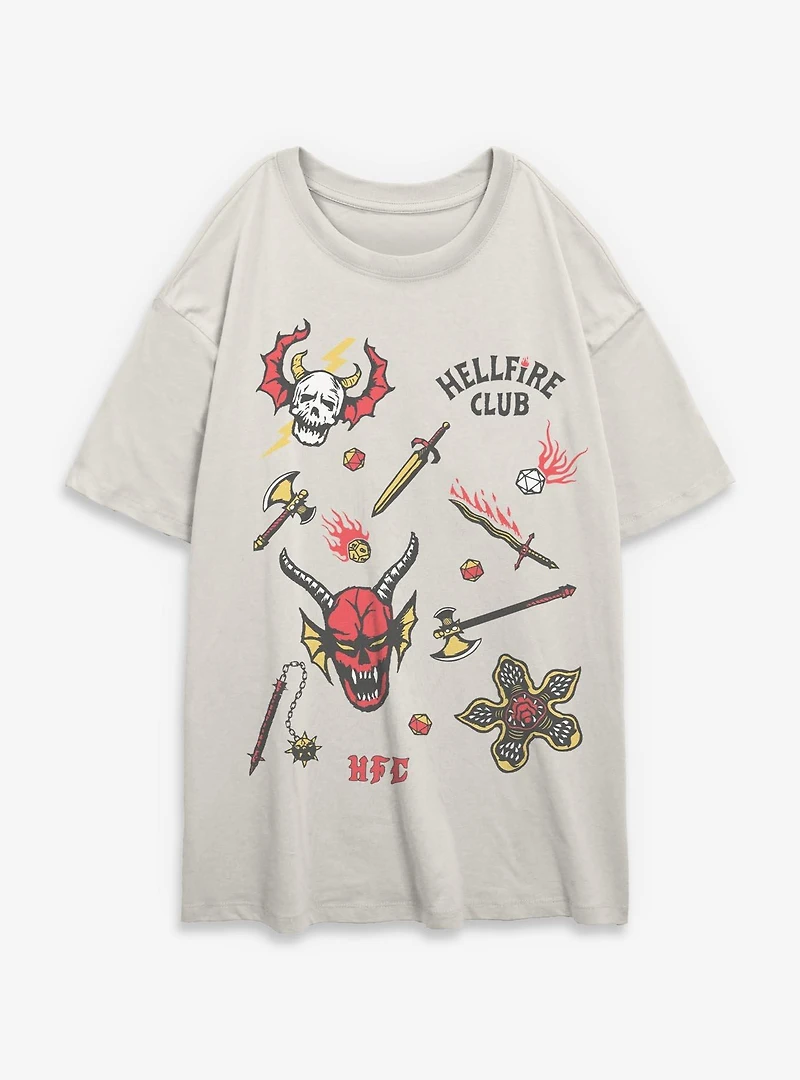 Stranger Things Hellfire Club Icons Womens Oversized T-Shirt