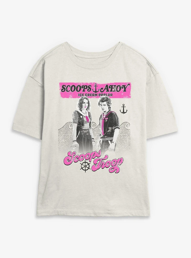 Stranger Things Scoops Ahoy Vintage Scoop Troop Womens Skimmer T-Shirt