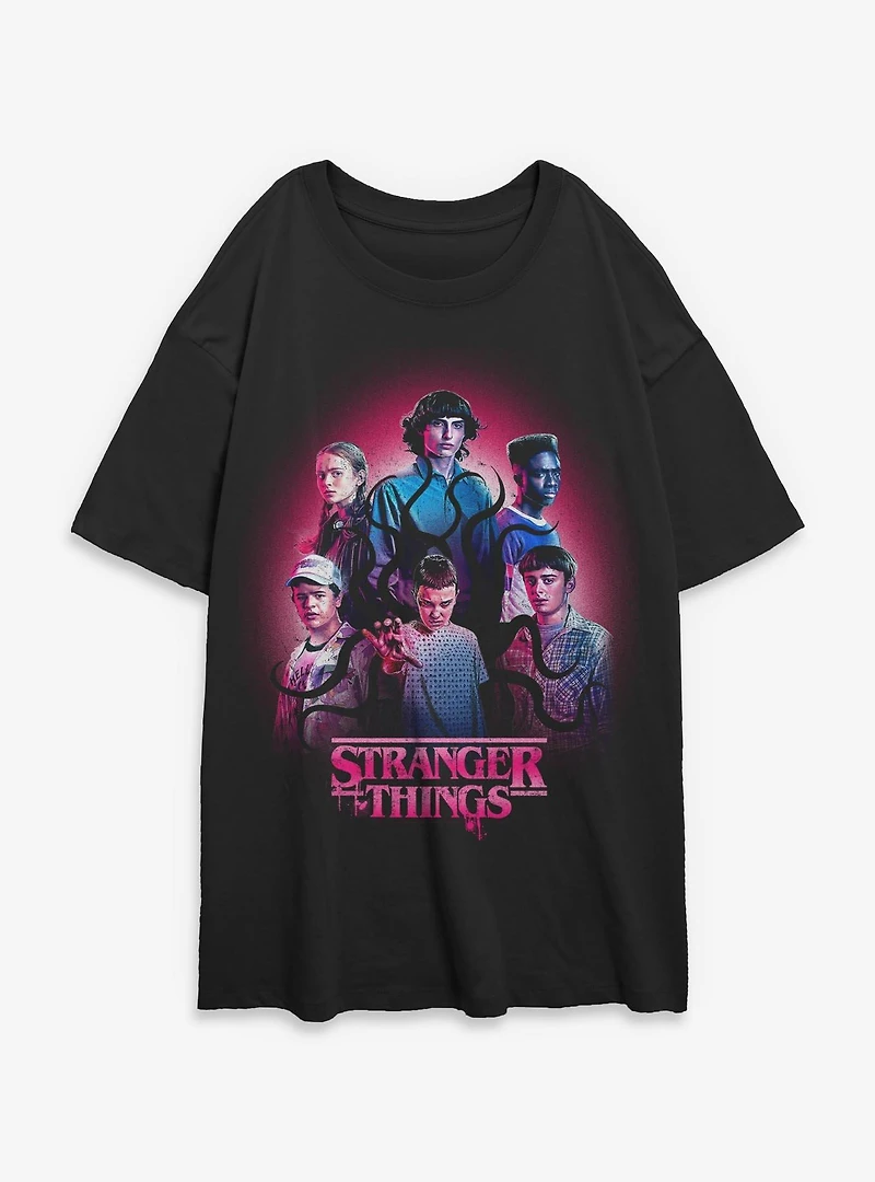 Stranger Things Group Womens Oversized T-Shirt