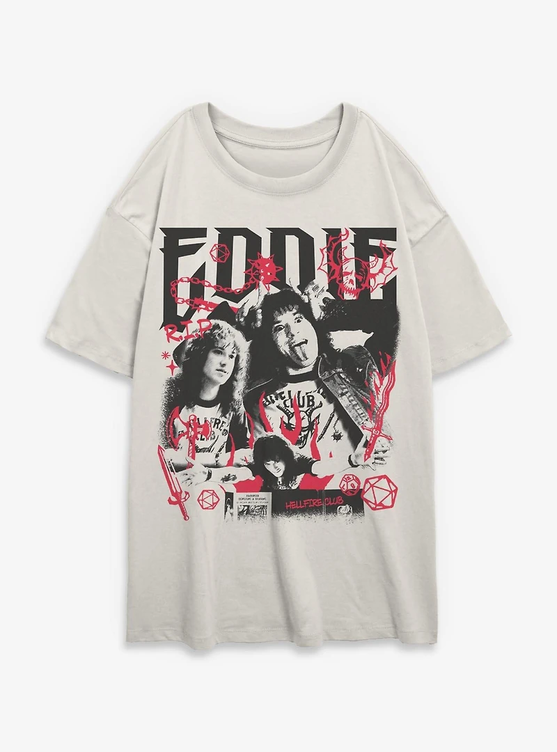 Stranger Things Eddie Munson Collage Womens Oversized T-Shirt