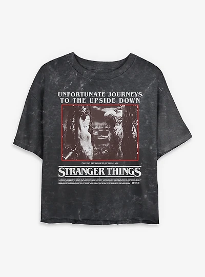 Stranger Things Unfortunate Journeys To The Upside Down Womens Mineral Wash Crop T-Shirt