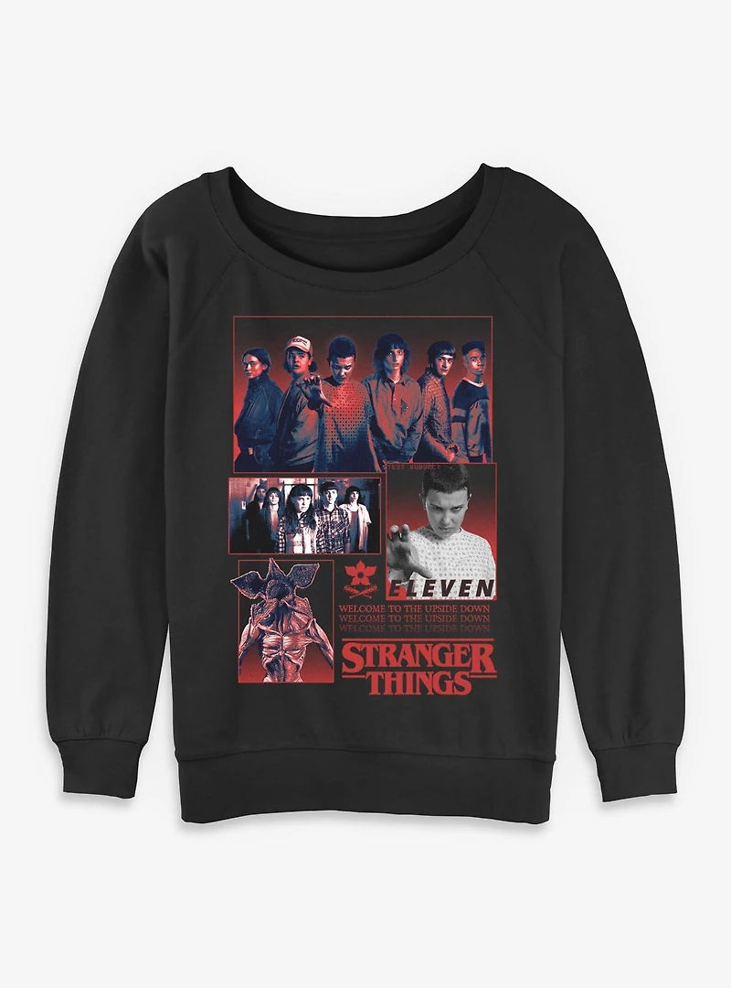 Stranger Things Welcome To The Upside Down Character Panels Womens Slouchy Sweatshirt
