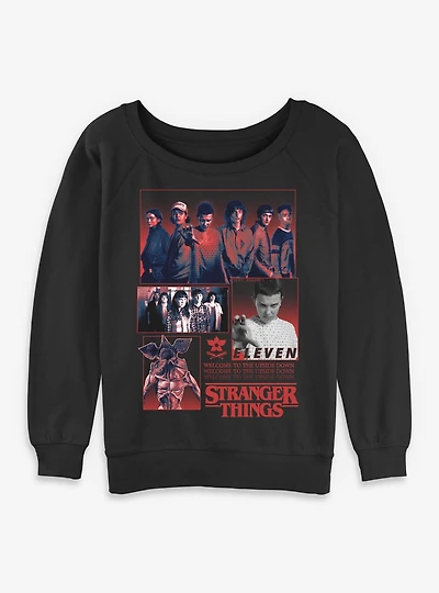 Stranger Things Welcome To The Upside Down Character Panels Womens Slouchy Sweatshirt