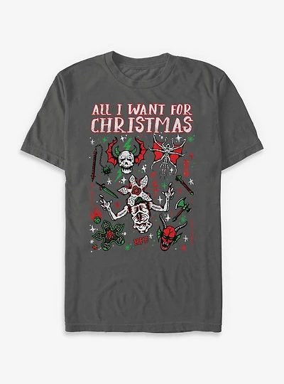 Stranger Things All I Want For Christmas Hellfire Club Garment Dye T-Shirt