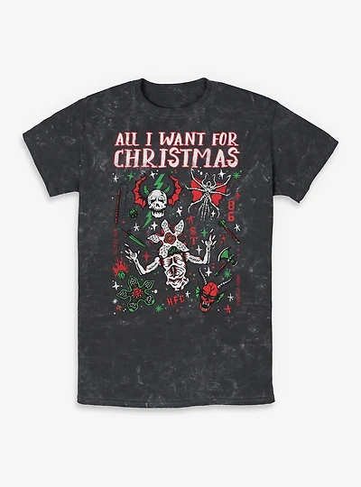 Stranger Things All I Want For Christmas Hellfire Club Mineral Wash T-Shirt