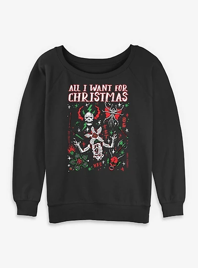 Stranger Things All I Want For Christmas Hellfire Club Womens Slouchy Sweatshirt