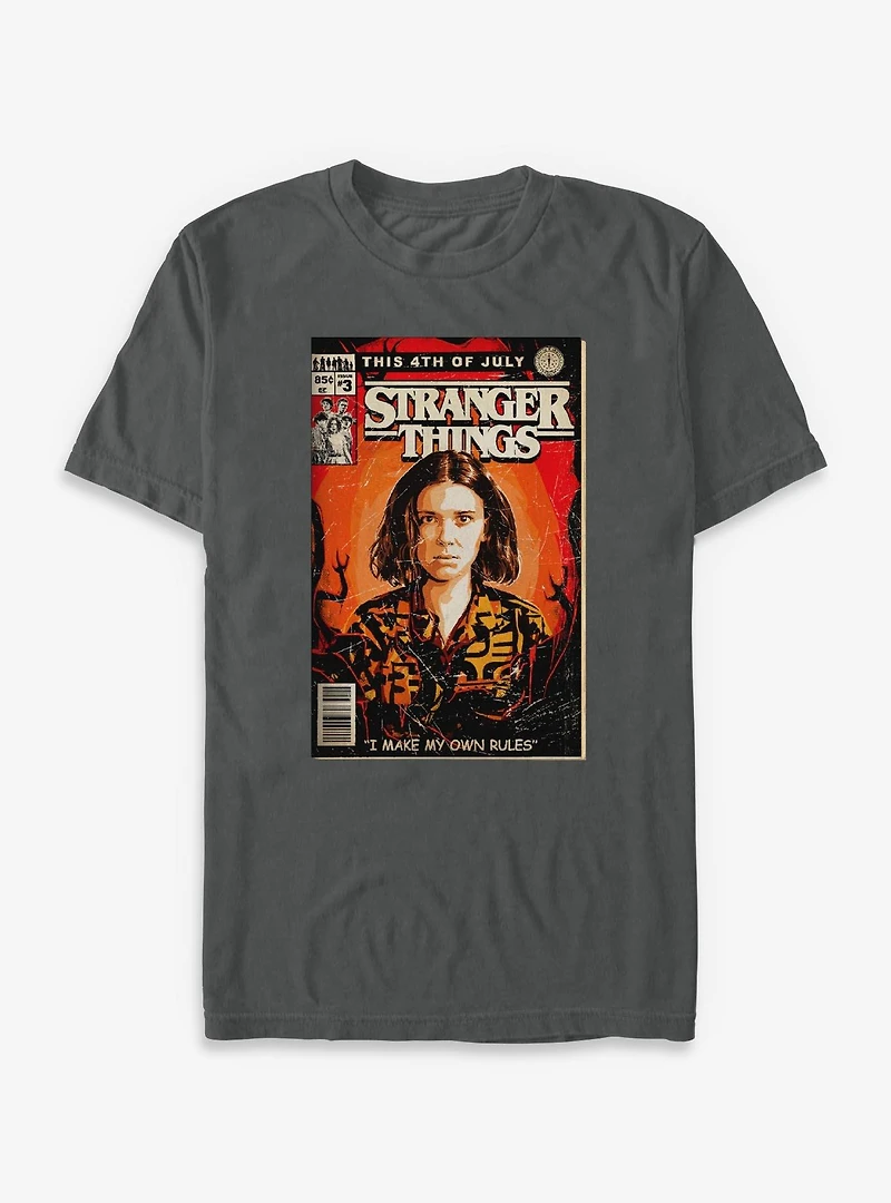 Stranger Things 4th Of July Comic Book Cover Garment Dye T-Shirt