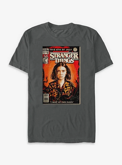 Stranger Things 4th Of July Comic Book Cover Garment Dye T-Shirt
